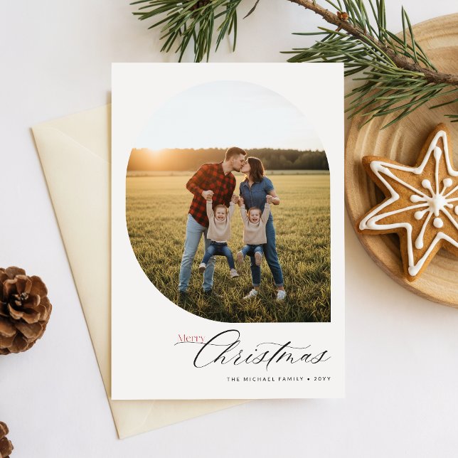 Postal Festiva Modern Simple Arch Merry Christmas Family Photo (Subido por el creador)