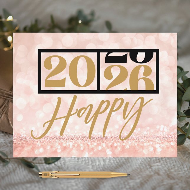 Postal Festiva Modern Sparkling Pink Gold 2026 Happy New Year (Subido por el creador)