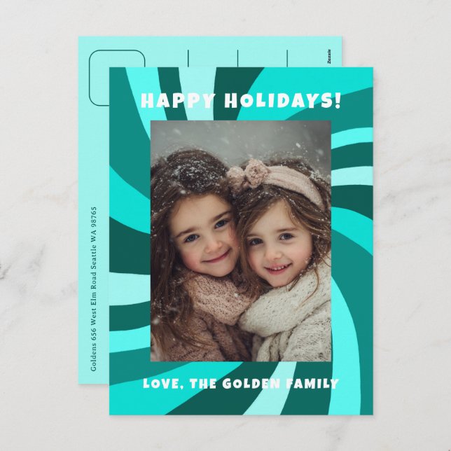 Postal Festiva Modern Swirl HAPPY HOLIDAYS CUSTOM PHOTO (Anverso / Reverso)