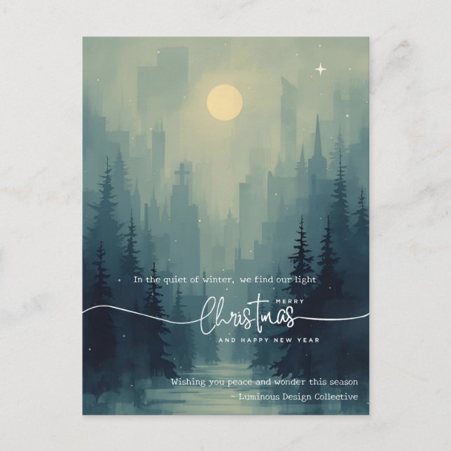 Postal Festiva Modern Watercolor Landscape Business Christmas (Anverso)