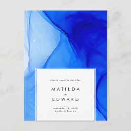 Postal Festiva moderna boda azul y blanca elegante