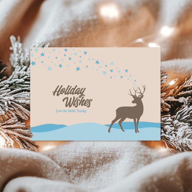 Postal Festiva Moderna caligrafía de escritura postcard Holiday W (Cute deer Holiday Wishes postcard.)