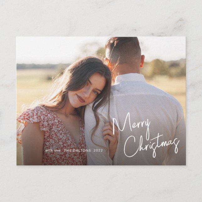 Postal Festiva Moderna escritura navideña simple foto (Anverso)