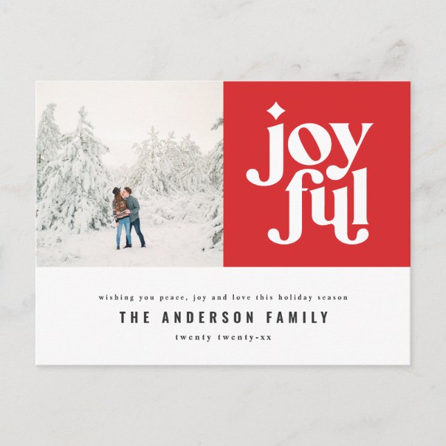 Postal Festiva Moderna foto de tipografía mínima de Navidades grá (Anverso)