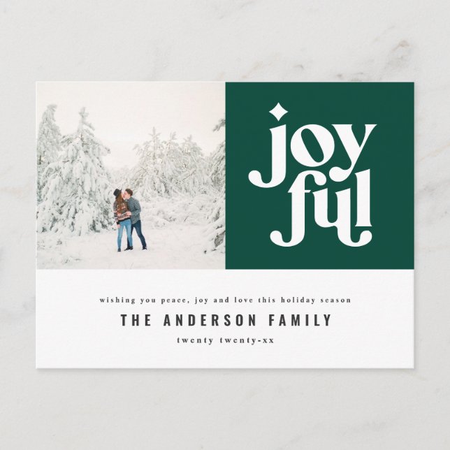 Postal Festiva Moderna foto de tipografía mínima de Navidades grá (Anverso)