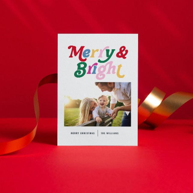 Postal Festiva Moderna foto retro en color de mora y brillante (Nothing says “Merry Christmas” like a heartfelt postcard to your loved ones.)