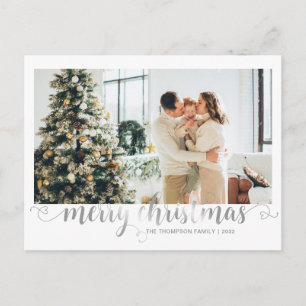 Postal Festiva Moderna plata Merry Christmas Heart Script Photo