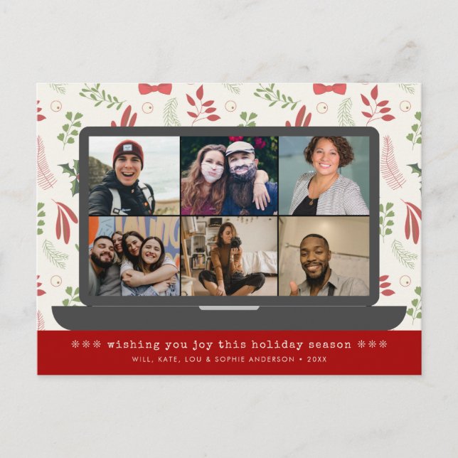 Postal Festiva Moderna reunión de video virtual Navidades 6 foto (Anverso)