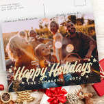 Postal Festiva Moderna, simple y lúgubre, felicitaciones, estrell<br><div class="desc">El diseño se compone de una simple tipografía cursiva juguetona con estrellas. Añada el nombre,  año y mensaje del personalizado de su familia. Disponible aquí: http://www.zazzle.com/store/selectpartysupplies</div>
