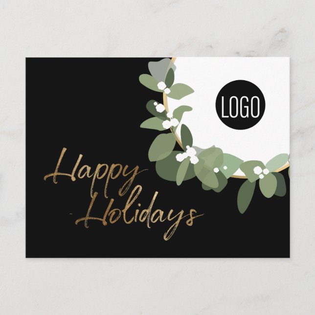 Postal Festiva Moderna Wreath Black Corporate Felices Fiestas (Anverso)