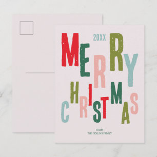 Postal Festiva Moderna y colorida tipografía festiva Feliz Navida