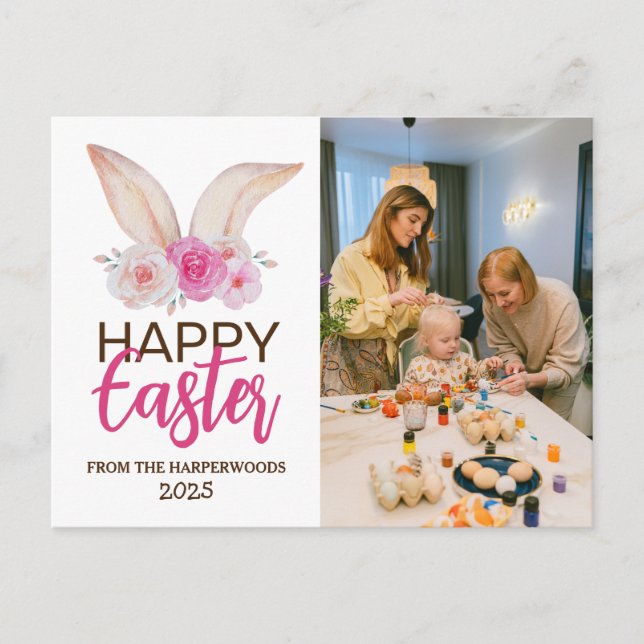 Postal Festiva Moderna y elegante foto de la familia Happy Easter (Anverso)