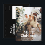 Postal Festiva Moderna y elegante tipografía botánica acuarela Ho<br><div class="desc">Moderna sangría completa foto elegante color de agua rústico secado de color botánico floral silenciado Navidades vacaciones tarjeta. Verde sabio,  verde cazador,  negro,  blanco y marrón moderno en el colorido de moda.</div>