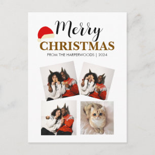 Postal Festiva Moderna y sencilla familia de 4 Navidades de fotog