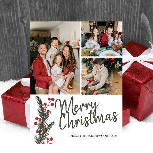 Postal Festiva Moderna y sencilla familia de 4 Navidades de fotog