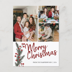 Postal Festiva Moderna y sencilla familia de 4 Navidades de fotog