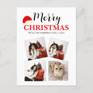 Postal Festiva Moderna y sencilla familia de 4 Navidades de fotog
