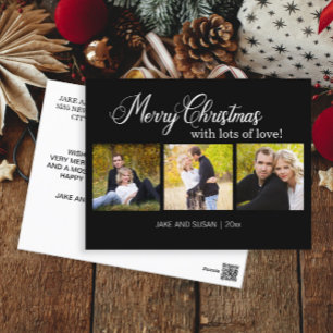 Postal Festiva Moderno Black Merry Christmas Love Year 3 Photo