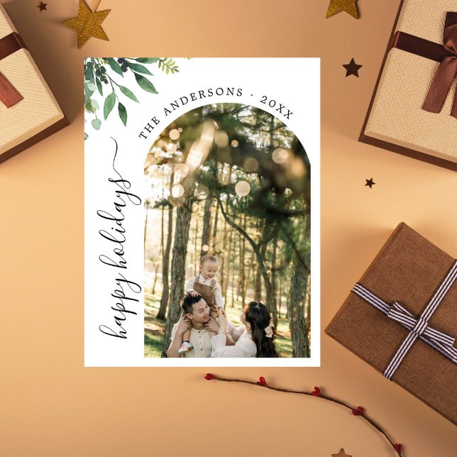 Postal Festiva Moderno Boho Arch Happy Holidays Botanic Photo (Subido por el creador)