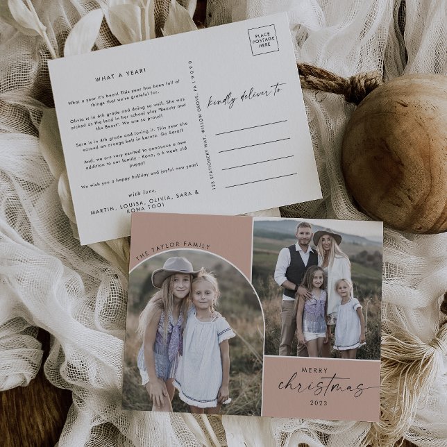 Postal Festiva Moderno Boho Arch Salmon 3 Navidades de fotos fami (Subido por el creador)