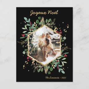 Postal Festiva Moderno Greenery Botánico Foto Joyeux Noel