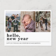 Moderno Hola Feliz Año Nuevo Año Simple 3 Collage 