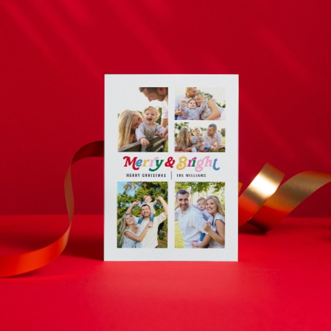 Postal Festiva Moderno Merry & Bright Colorful Retro (Nothing says “Merry Christmas” like a heartfelt postcard to your loved ones.)