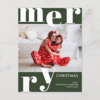 Moderno Merry Christmas Photo Forest Green