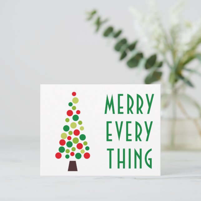 Postal Festiva Moderno Merry Everything Holiday Tree Postcard (Anverso de pie)