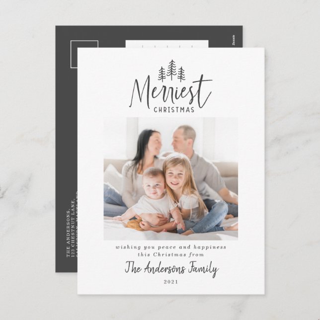 Postal Festiva Moderno Navidades mínimos foto rústica multi (Anverso / Reverso)