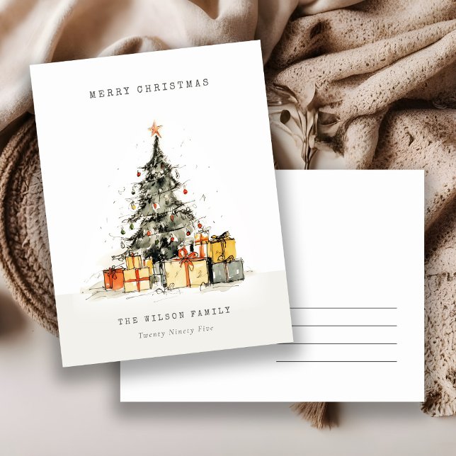 Postal Festiva Moderno Sketchy Christmas Tree Regalos Holiday Car (Subido por el creador)