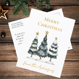 Postal Festiva Moderno y elegante árbol de pino nevado Feliz Navi