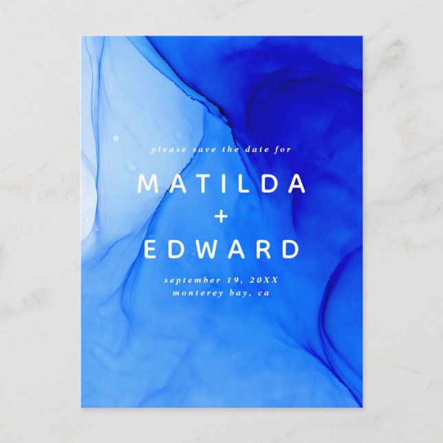 Postal Festiva moderno y elegante boda azul y blanco (Anverso)