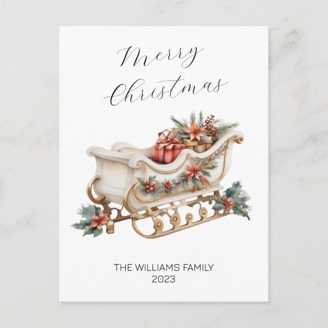 Postal Festiva Moderno y elegante Navidades de acuarela Sleigh (Anverso)