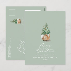 Postal Festiva Modernos Navidades de color verde sage de color mí