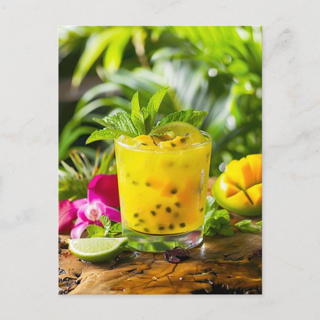 Postal Festiva Mojito de fruta de pasión - Bebida amarilla (Anverso)