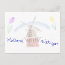 Postal Festiva Molino de viento de Holanda Michigan en acuarela
