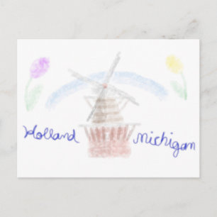 Postal Festiva Molino de viento de Holanda Michigan en acuarela