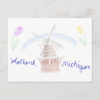 Postal Festiva Molino de viento de Holanda Michigan en acuarela