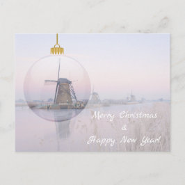 Postal Festiva Molino de viento en una carta de navidades de bola