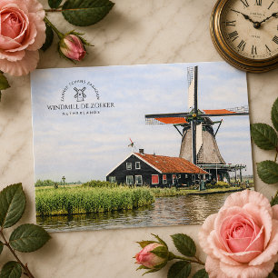 Postal Festiva Molino de viento Zaanse Schans Acuarela Patrimonio