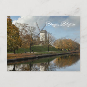 Postal Festiva Molinos de Bruges Reflejos de Otoño