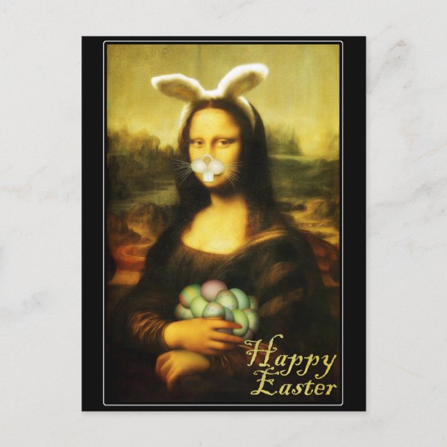 Postal Festiva Mona Lisa Bunny Ears Easter (Anverso)