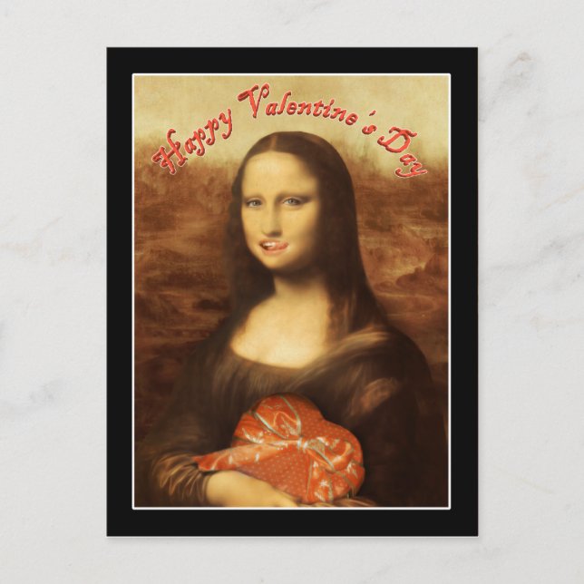 Postal Festiva Mona Lisa Heart El día de San Valentín Kiss (Anverso)