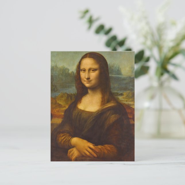 Postal Festiva Mona Lisa, La Joconde por Leonardo da Vinci (Anverso de pie)