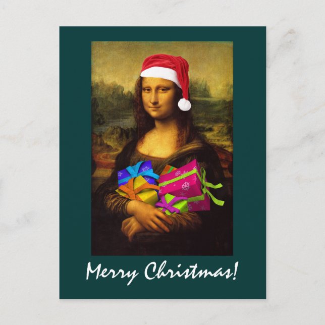 Postal Festiva Mona Lisa Santa Claus (Anverso)