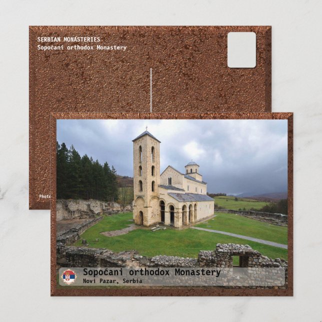 Postal Festiva MONASTERIOS SERBIOS - Monasterio ortodoxo de Sopoć (Anverso / Reverso)