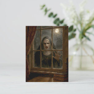 Postal Festiva Monja espeluznante en la ventana embrujada terror
