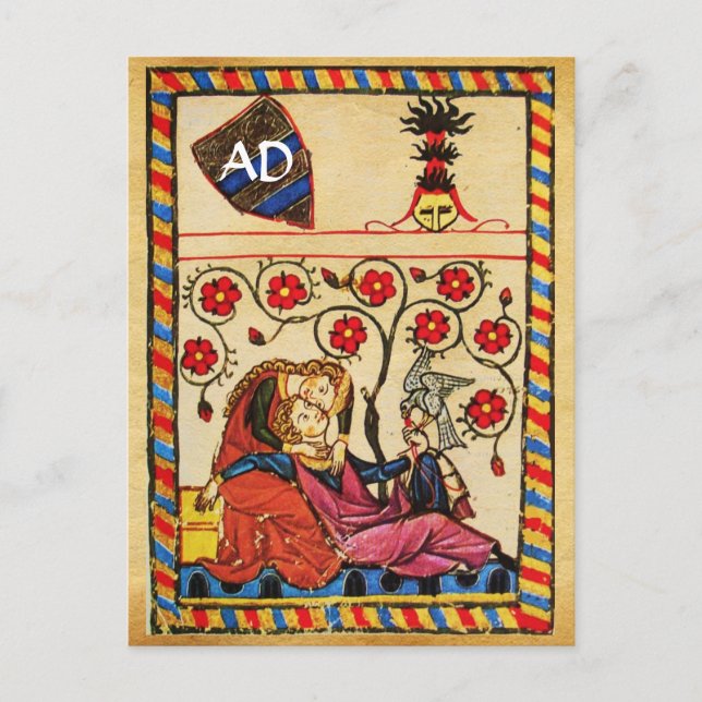 POSTAL FESTIVA MONOGRAM DE PARCHMENT EL DÍA DE SAN VALENTÍN DE AM (Anverso)