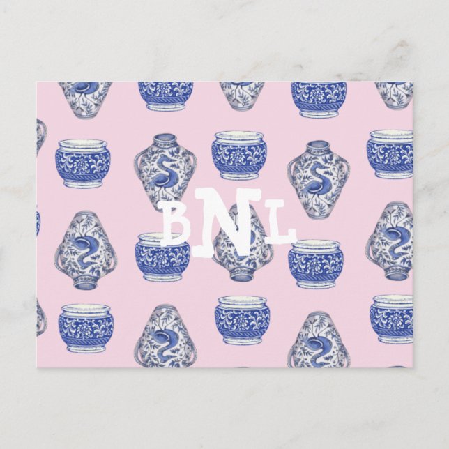 Postal Festiva Monograma rosa Chinoisserie Ginger Jar